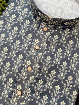 Grey Designer Party and Wedding Wear Men's Kurta with Digital Prints in Soft Butter Silk with Sequence Work - Kaash