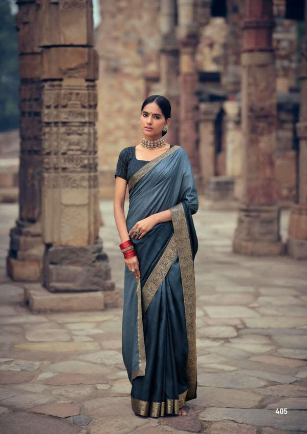 Grey Ombre Saree in Art Silk with Lace Borders - Kaash