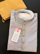 Grey men's kurta pajama in soft silk (non-pure) with self-design material — Kaash Collection