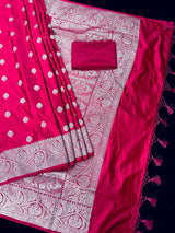 Handloom Banarasi Mashru Silk Saree | Deep Magenta Pink, Gold Zari Weave, Party Wear - Kaash