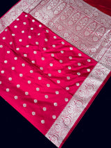 Handloom Banarasi Mashru Silk Saree | Deep Magenta Pink, Gold Zari Weave, Party Wear - Kaash