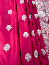 Handloom Banarasi Mashru Silk Saree | Deep Magenta Pink, Gold Zari Weave, Party Wear - Kaash