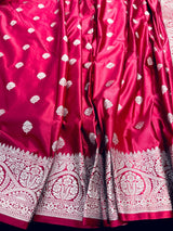Handloom Banarasi Mashru Silk Saree | Deep Magenta Pink, Gold Zari Weave, Party Wear - Kaash