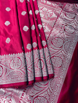 Handloom Banarasi Mashru Silk Saree | Deep Magenta Pink, Gold Zari Weave, Party Wear - Kaash