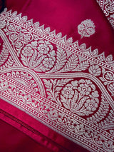 Handloom Banarasi Mashru Silk Saree | Deep Magenta Pink, Gold Zari Weave, Party Wear - Kaash