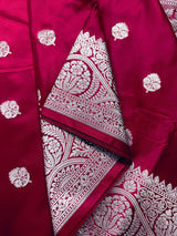 Handloom Banarasi Mashru Silk Saree | Deep Magenta Pink, Gold Zari Weave, Party Wear - Kaash
