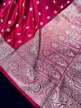 Handloom Banarasi Mashru Silk Saree | Deep Magenta Pink, Gold Zari Weave, Party Wear - Kaash