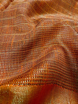 Silk Mark Certified Bottle Green & Orange Pure Raw Silk saree in pure raw silk with multi-border with mini checks & raindrops — Kaash Collection