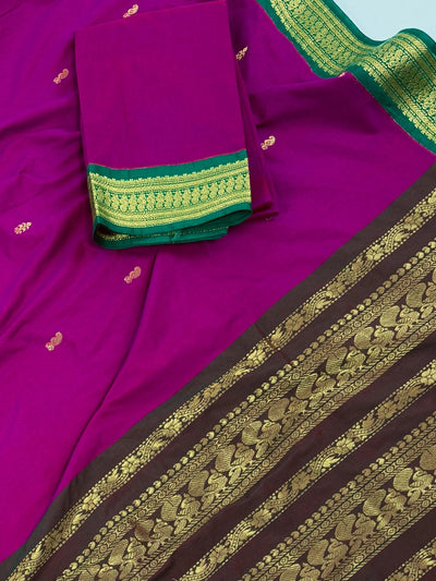 Handloom Cotton Silk Saree – Purple & Green Venkatagiri Saree - Kaash
