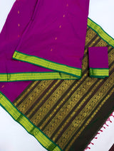 Purple & Green Venkatagiri saree in venkatagiri cotton silk with venkatagiri handloom cotton silk — Kaash Collection