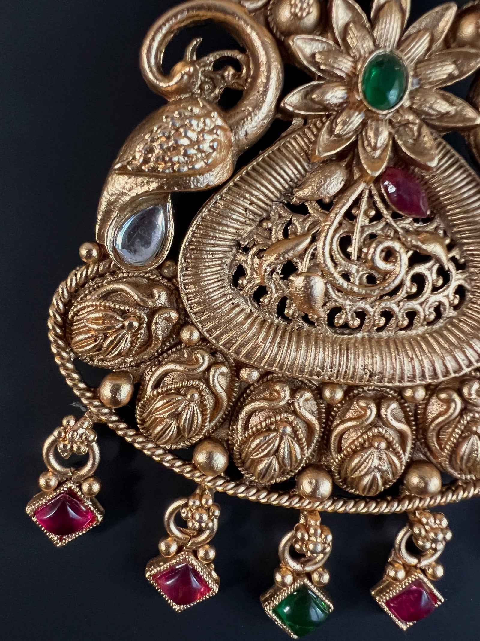 Handmade Antique Gold Finish Long Necklace and Earrings Set with