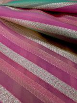 Muave Pink with Multi-Color Stripes Banarasi saree in banarasi organza silk (kora) with paithani pallu with banarasi floral jaal border — Kaash Collection