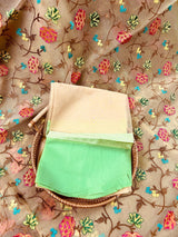 Beige Kora with Green & Lime Patta saree in banarasi kora organza silk with floral embroidery with green & lime patta — Kaash Collection