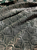 Bottle Green Linen Jamdani saree in jamdani linen with muted gold zari jamdani weave — Kaash Collection