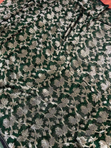 Bottle Green Linen Jamdani saree in jamdani linen with muted gold zari jamdani weave — Kaash Collection