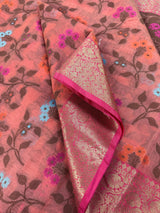Handmade Deep Peach Color Banarasi Atlifi Saree with Antique Zari Weave Work - Kaash
