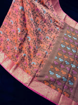 Handmade Deep Peach Color Banarasi Atlifi Saree with Antique Zari Weave Work - Kaash