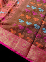 Handmade Deep Peach Color Banarasi Atlifi Saree with Antique Zari Weave Work - Kaash