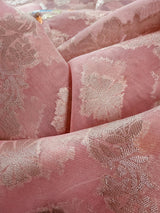 Handmade Dusty Pink Color Soft Banarasi Kora Silk Saree with Muted Gold Zari Weave and Floral Embroidery - Kaash