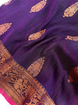 Handmade Eggplant Purple Color Saree in Linen Jamdani Saree with Copper Zari Weave - Kaash