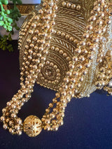 Handmade, Embellished Lotus Potli Bag | Gold Potli Bag | Gold Beaded Studded Sequin Clutch | Party Clutch Sling | Wedding Purse in Gold - Kaash