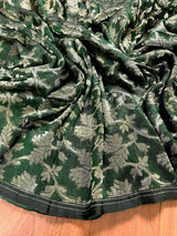 Green Linen Jamdani saree in linen jamdani with muted gold zari weave on linen jamdani — Kaash Collection