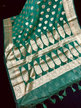 Handmade Green Color Soft Banarasi Silk Saree with Gold Zari Weave - Banarasi Sarees - Gift for Her - Kaash