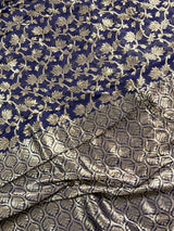 Ink Blue Linen Jamdani saree in linen jamdani with muted gold zari weave on linen jamdani — Kaash Collection