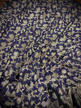 Ink Blue Linen Jamdani saree in linen jamdani with muted gold zari weave on linen jamdani — Kaash Collection