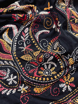 Handmade Kantha Stitch Black Color Saree in Bangalori Silk - Handwoven Kantha Stitch Sarees - Kantha Saree - Bengal Saree - Kaash