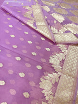 Lilac Kora saree in banarasi kora silk with muted gold zari weave on kora — Kaash Collection