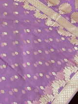 Lilac Kora saree in banarasi kora silk with muted gold zari weave on kora — Kaash Collection