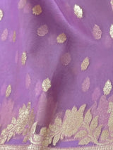 Lilac Kora saree in banarasi kora silk with muted gold zari weave on kora — Kaash Collection