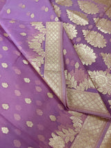 Lilac Kora saree in banarasi kora silk with muted gold zari weave on kora — Kaash Collection