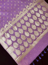 Lilac Kora saree in banarasi kora silk with muted gold zari weave on kora — Kaash Collection