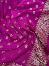 Magenta Pink Banarasi saree in soft silk with muted gold resham zari weave — Kaash Collection