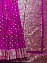 Magenta Pink Banarasi saree in soft silk with muted gold resham zari weave — Kaash Collection