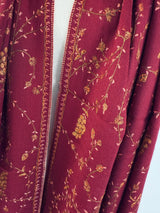 Maroon pure pashmina Kashmiri shawl with hand-embroidered kashmiri needlework — Kaash Collection