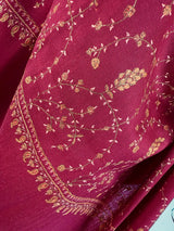 Maroon pure pashmina Kashmiri shawl with hand-embroidered kashmiri needlework — Kaash Collection