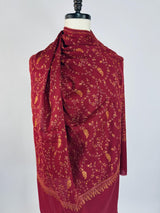 Maroon pure pashmina Kashmiri shawl with hand-embroidered kashmiri needlework — Kaash Collection