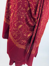 Maroon pure pashmina Kashmiri shawl with hand-embroidered kashmiri needlework — Kaash Collection