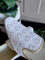 White handmade men's jutti / mojari wedding shoes in cotton silk with embroidery with tiny gold sequins — Kaash Collection
