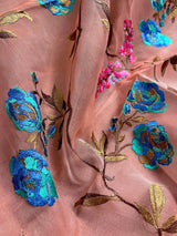 Onion Pink Kora with Mehendi Border saree in banarasi kora organza silk with floral jaal embroidery with mehendi border — Kaash Collection