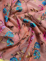 Onion Pink Kora with Mehendi Border saree in banarasi kora organza silk with floral jaal embroidery with mehendi border — Kaash Collection
