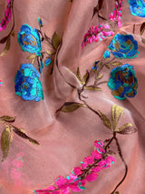 Onion Pink Kora with Mehendi Border saree in banarasi kora organza silk with floral jaal embroidery with mehendi border — Kaash Collection