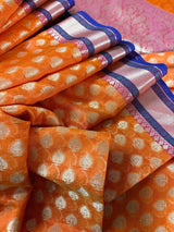 Orange Banarasi Kora Organza saree in banarasi kora organza silk with paithani borders with floral meenakari — Kaash Collection