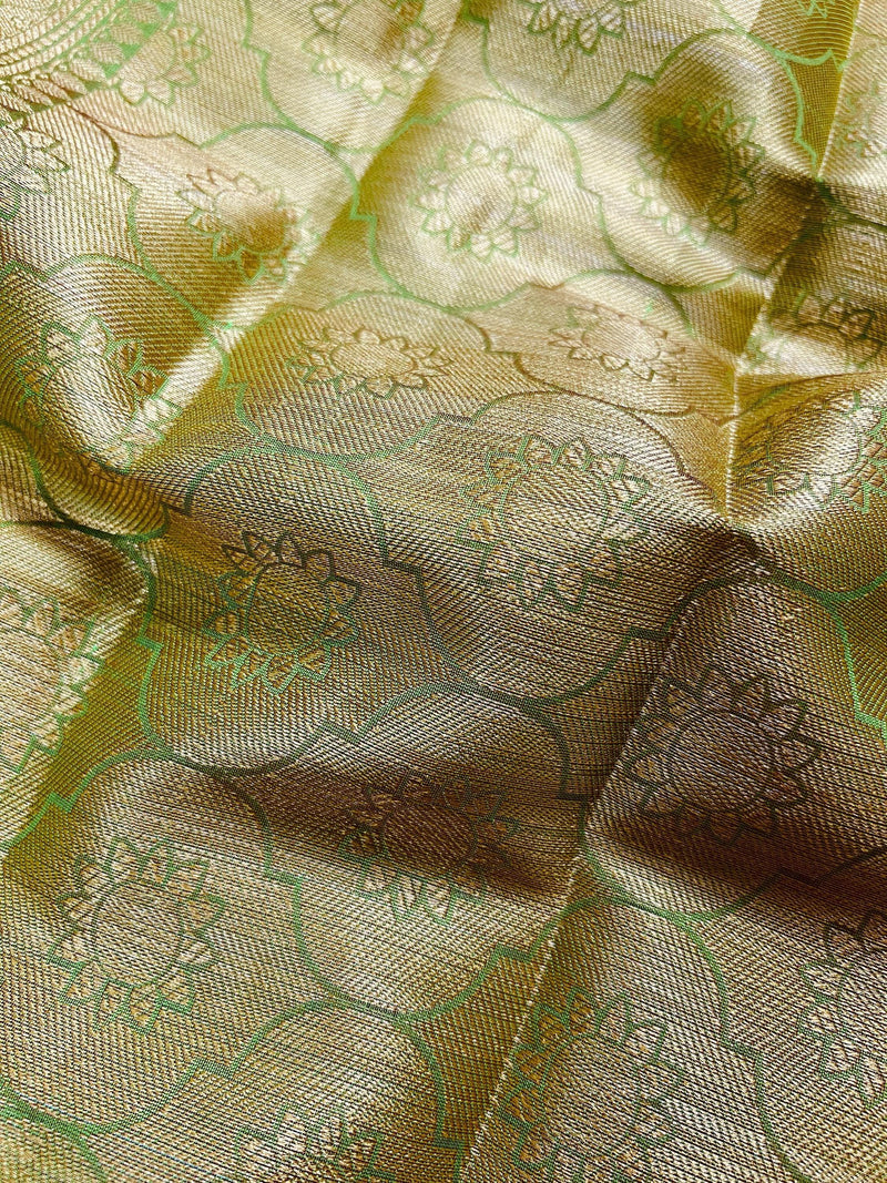 Handmade Parrot Green Semi Banarasi Silk Saree with Meenakari Work | Handmade with Zari Weaving - Kaash