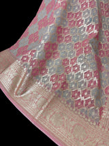 Pastel Pink & Blue Kora saree in banarasi kora silk with muted gold zari weave on kora — Kaash Collection