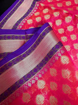 Peach Pink Kora Organza saree in banarasi kora organza silk with paithani borders with floral meenakari — Kaash Collection