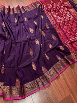 Handmade Pine Green Color Saree in Linen blend with Cotton Silk Handloom Saree with Copper Zari Weave - Kaash